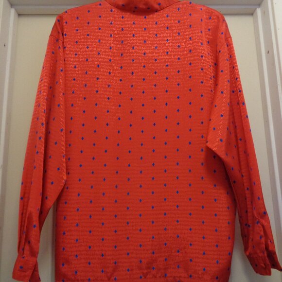 VINTAGE HOT OFFICE SIREN RED W BLUE DOTS SHINEY BLOUSE BY KORET CAREER 16 - Picture 3 of 8